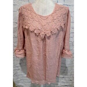 Fig + Flower Women's Pink Lace Boho cottage core Rayon Blouse Plus Size 2X